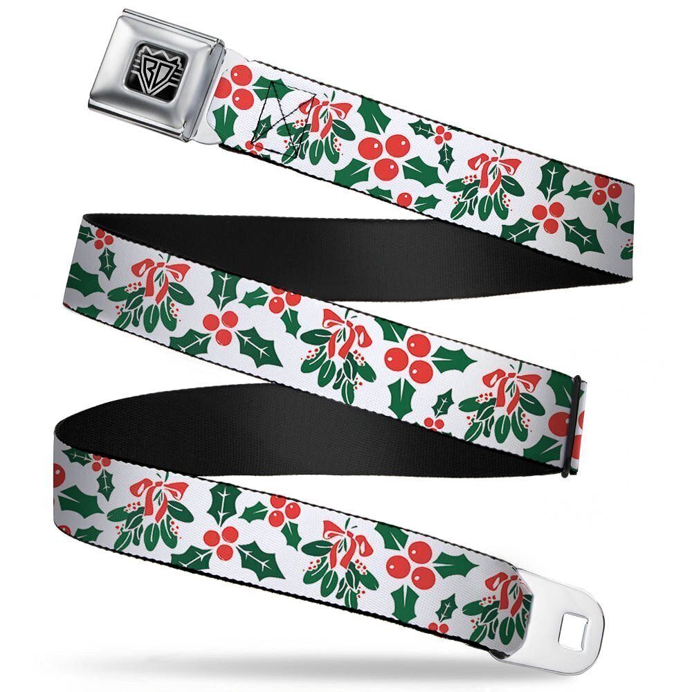 4055 Seatbelt Belt - Holly & Mistletoe - 1.5" Wide - 24-38 Inches in Length